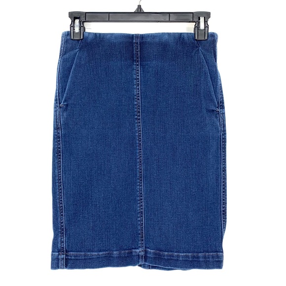 LOFT Dresses & Skirts - Loft Ann Taylor Denim Pencil Skirt Elastic Waist 2